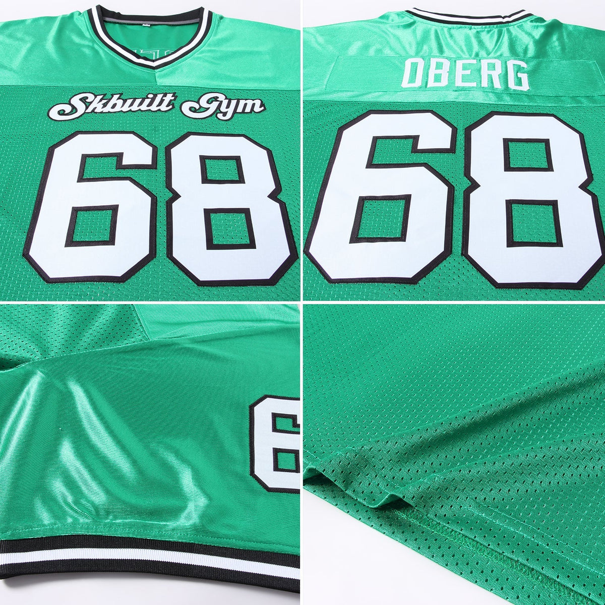 Custom Football Jersey - Grass Green White-Black Mesh Throwback