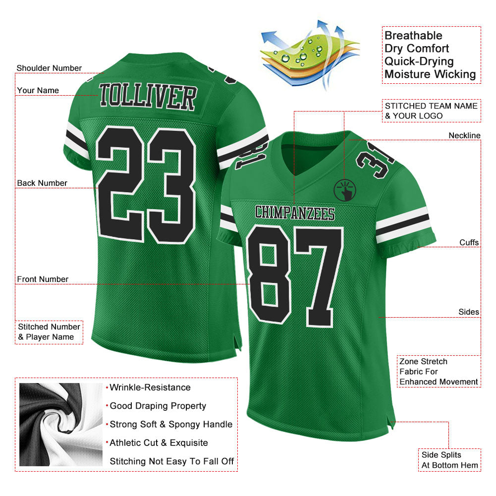Custom Football Jersey - Grass Green Black-White Mesh