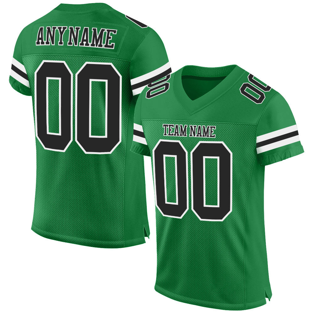 Custom Football Jersey - Grass Green Black-White Mesh