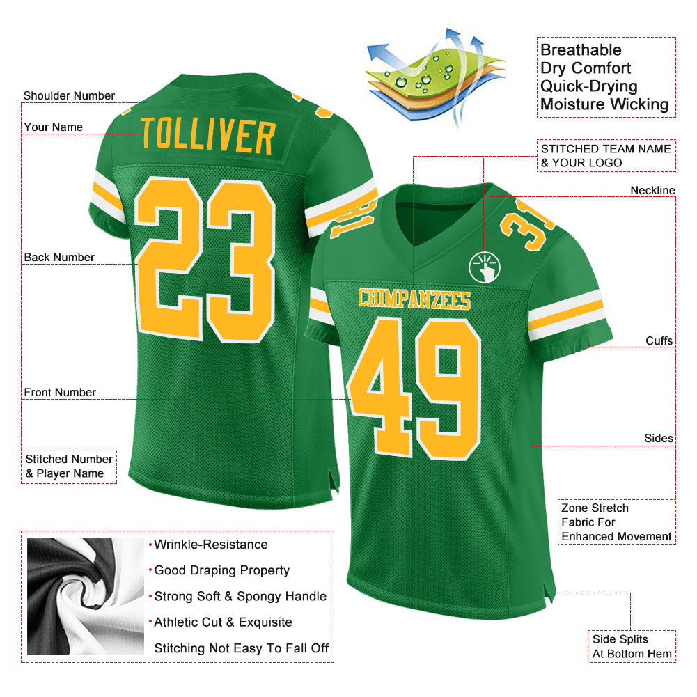 Custom Football Jersey - Grass Green Gold-White Mesh