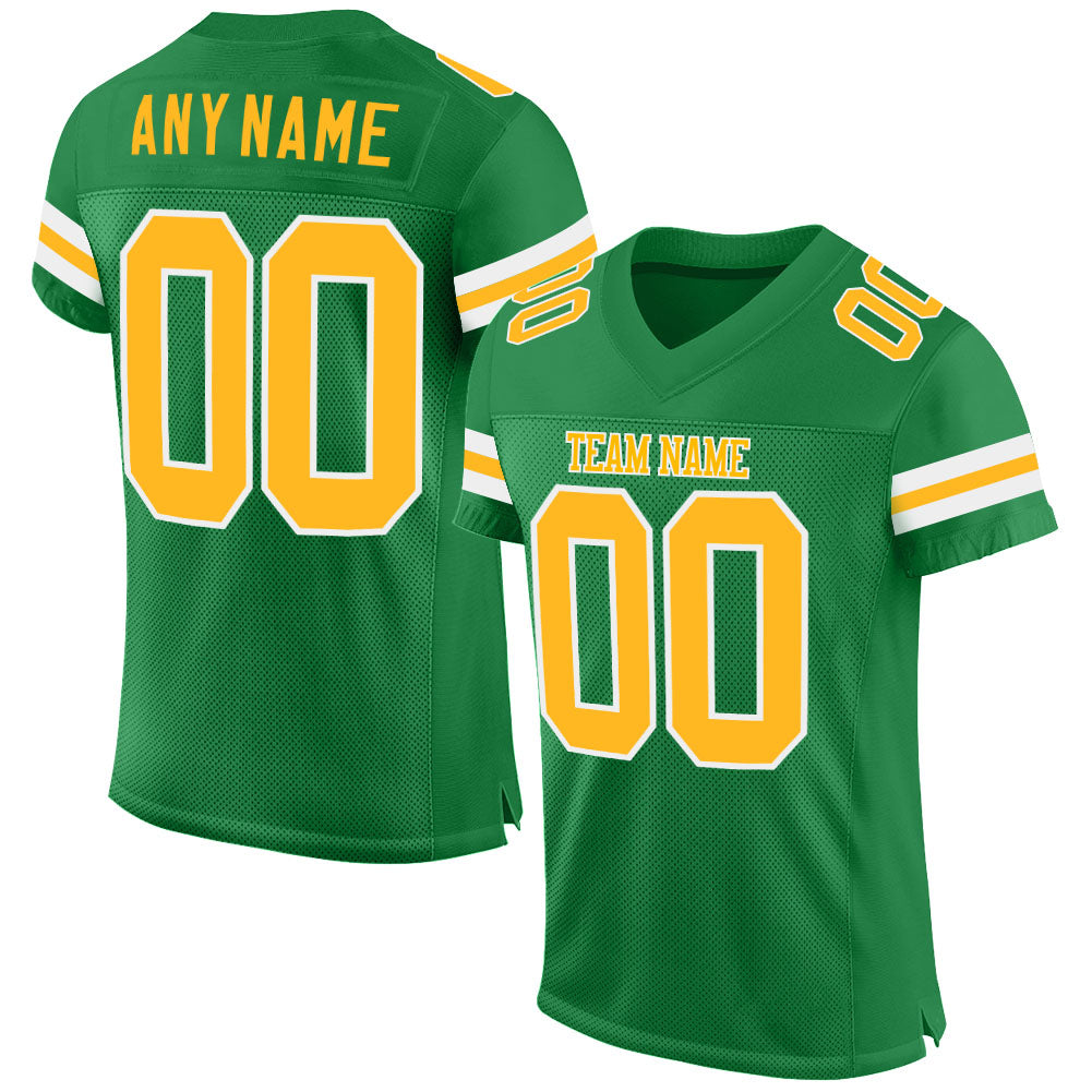 Custom Football Jersey - Grass Green Gold-White Mesh