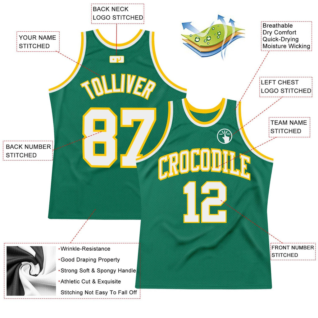 Custom Basketball Jersey - Kelly Green White-Gold Throwback