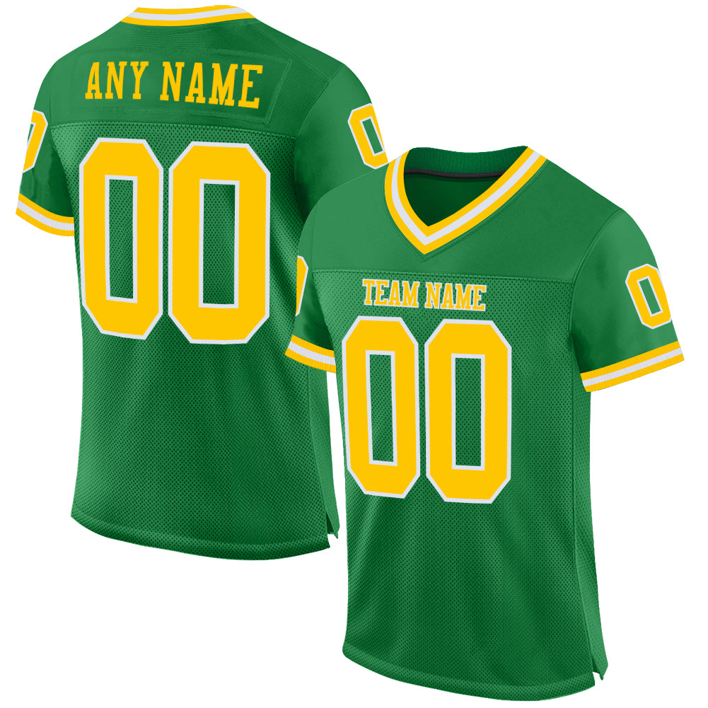 Custom Football Jersey - Grass Green Gold-White Mesh Throwback