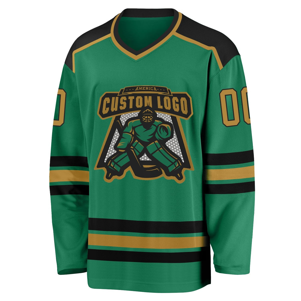 Custom Hockey Jersey - Kelly Green Old Gold-Black - Style KellyGreen0280