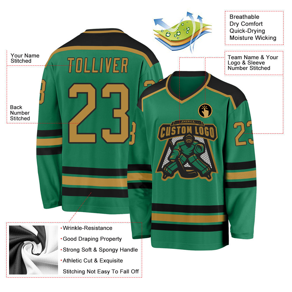 Custom Hockey Jersey - Kelly Green Old Gold-Black - Style KellyGreen0280