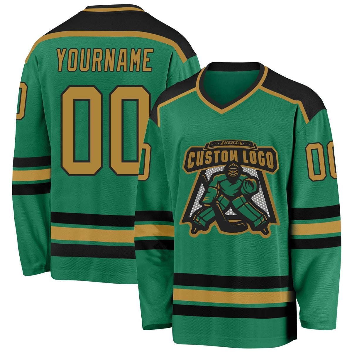 Custom Hockey Jersey - Kelly Green Old Gold-Black - Style KellyGreen0280