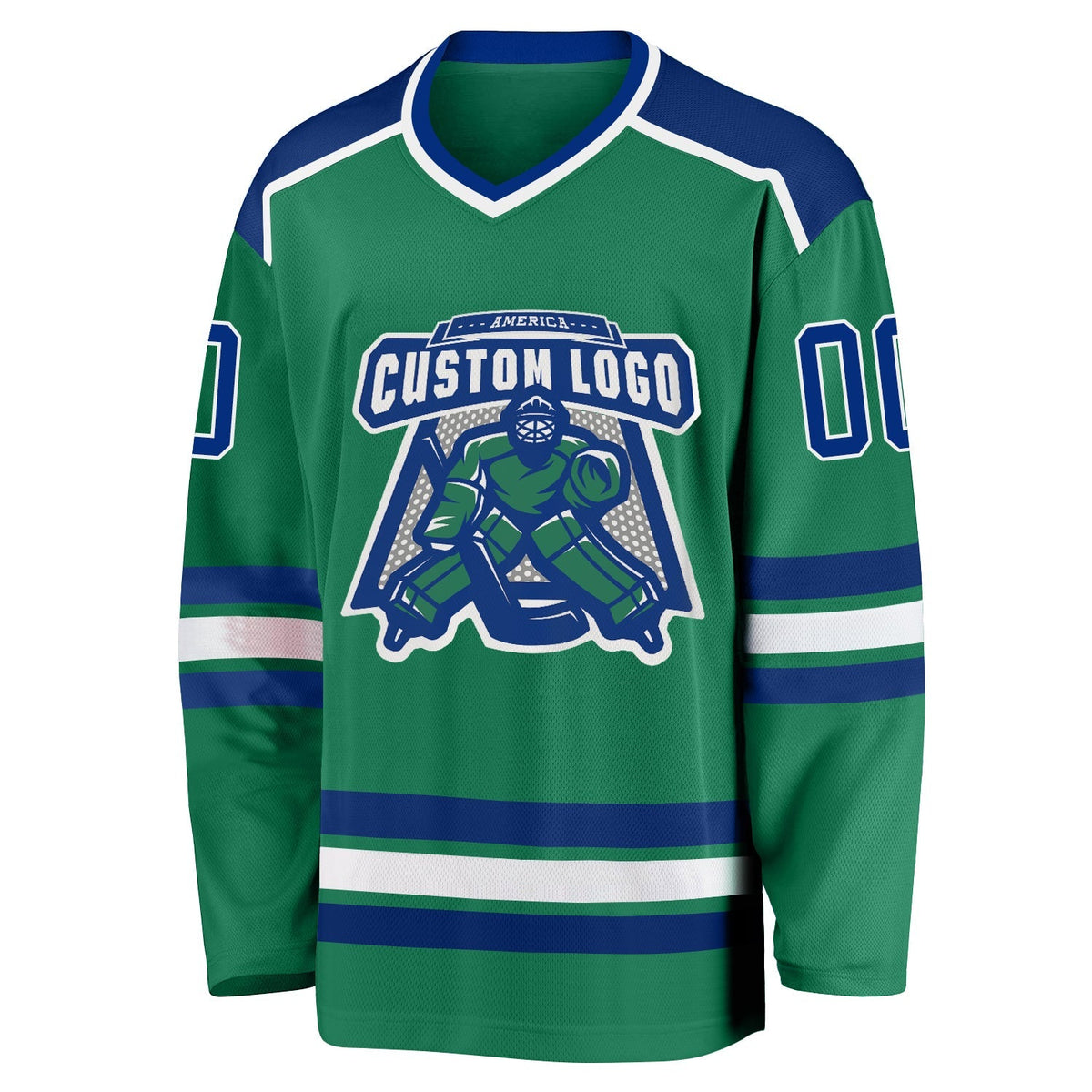 Custom Hockey Jersey - Kelly Green Royal-White - Style KellyGreen0281