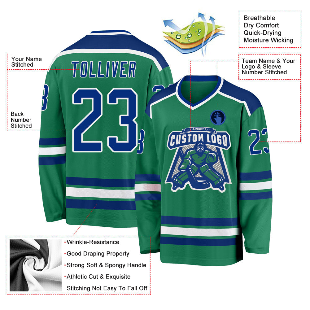 Custom Hockey Jersey - Kelly Green Royal-White - Style KellyGreen0281