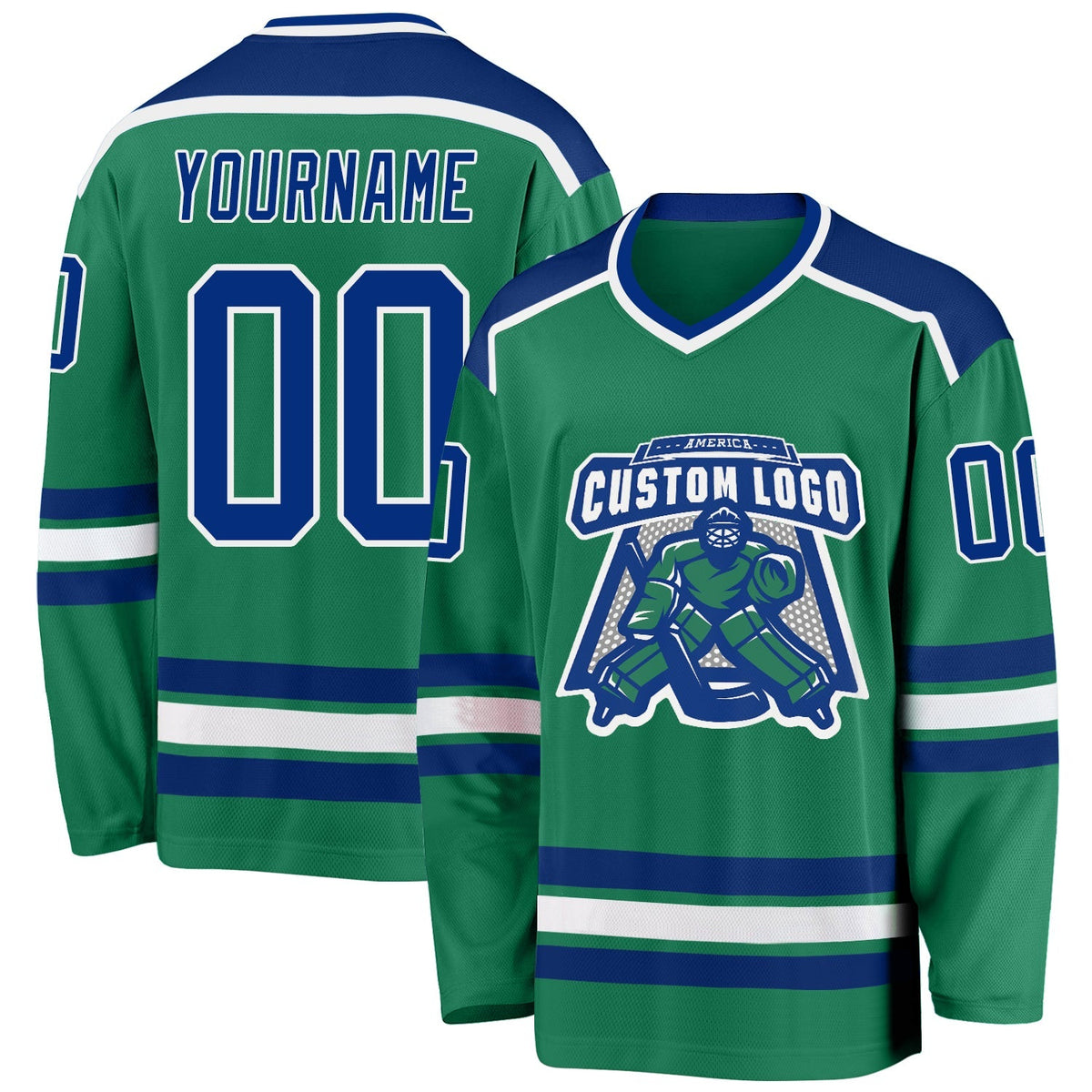Custom Hockey Jersey - Kelly Green Royal-White - Style KellyGreen0281