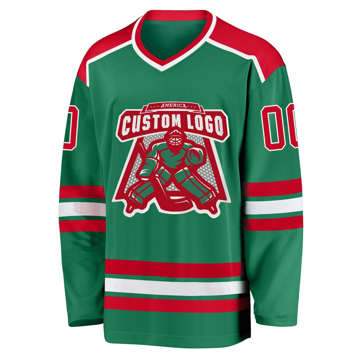 Custom Hockey Jersey - Kelly Green Red-White