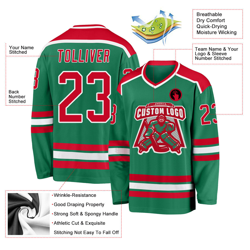 Custom Hockey Jersey - Kelly Green Red-White