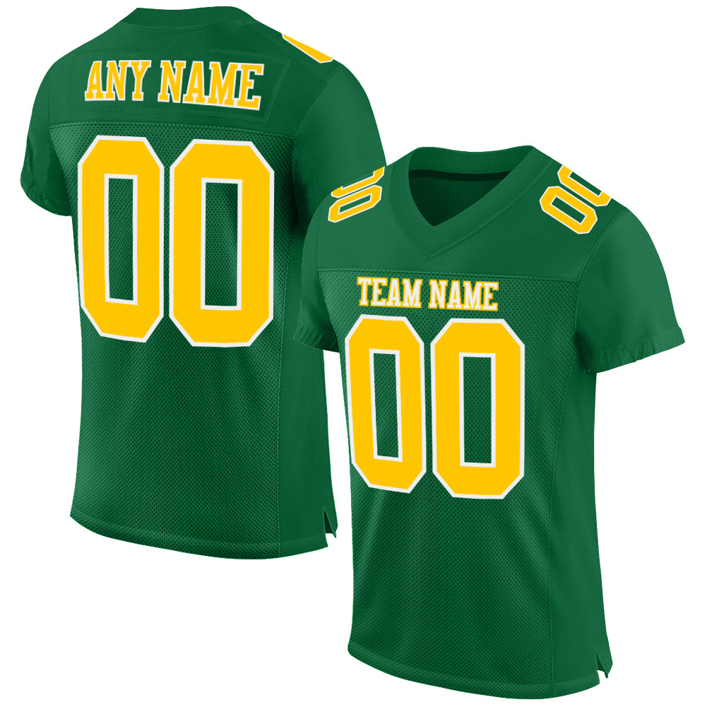 Custom Football Jersey - Kelly Green Gold-White Mesh