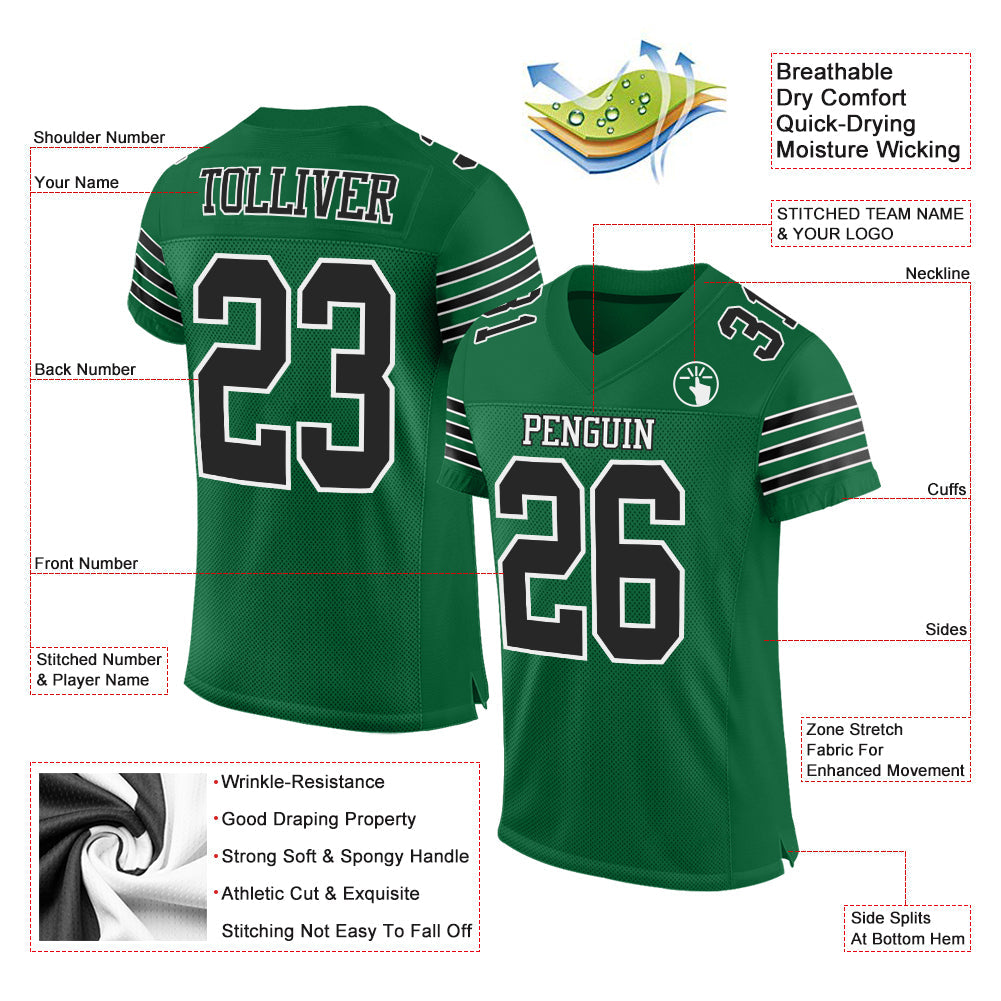 Custom Football Jersey - Kelly Green Black-White Mesh