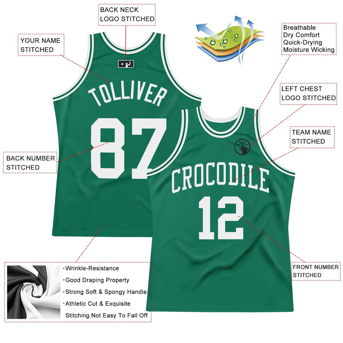 Custom Basketball Jersey - Kelly Green White Throwback - Style KellyGreen0374