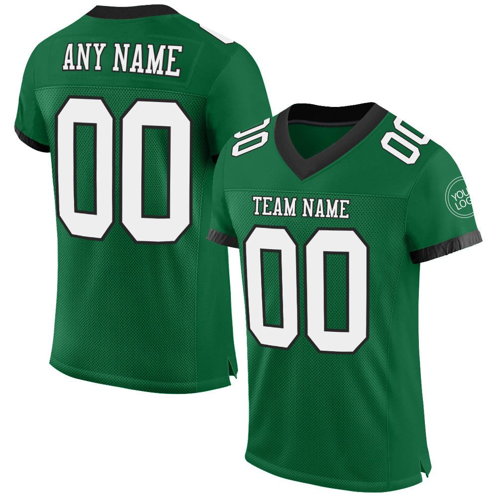 Custom Football Jersey - Kelly Green White-Black Mesh - Style KellyGreen0446