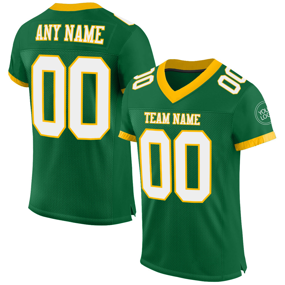 Custom Football Jersey - Kelly Green White-Gold Mesh