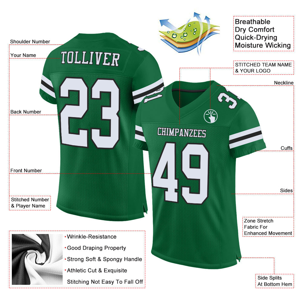 Custom Football Jersey - Kelly Green White-Black Mesh - Style KellyGreen0463
