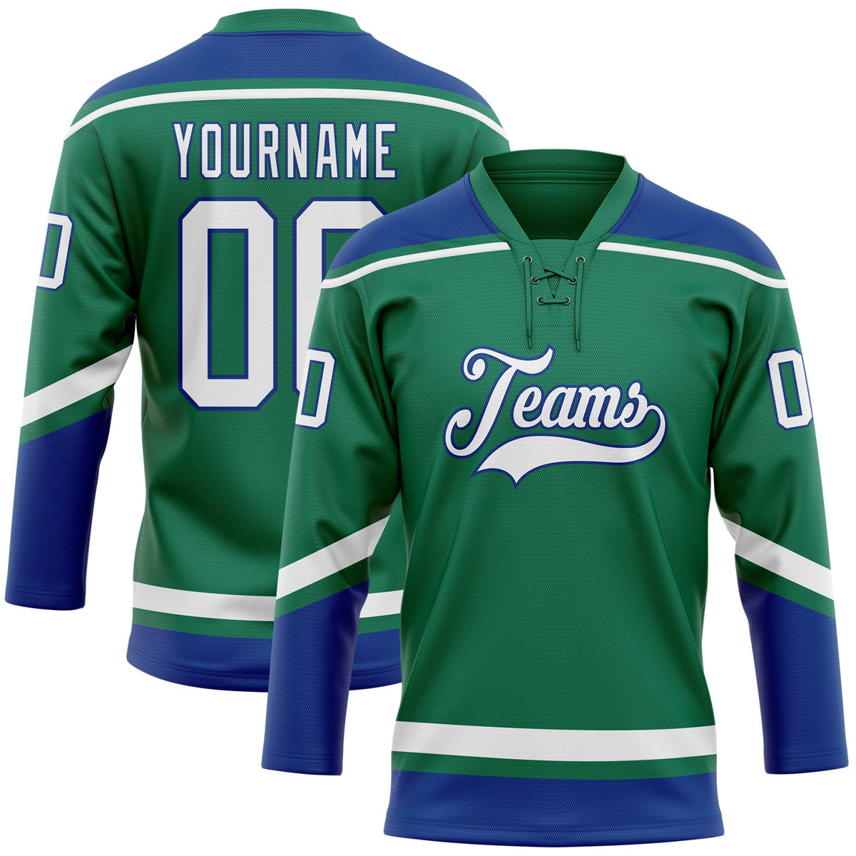 Custom Hockey Jersey - Kelly Green White-Royal Lace Neck