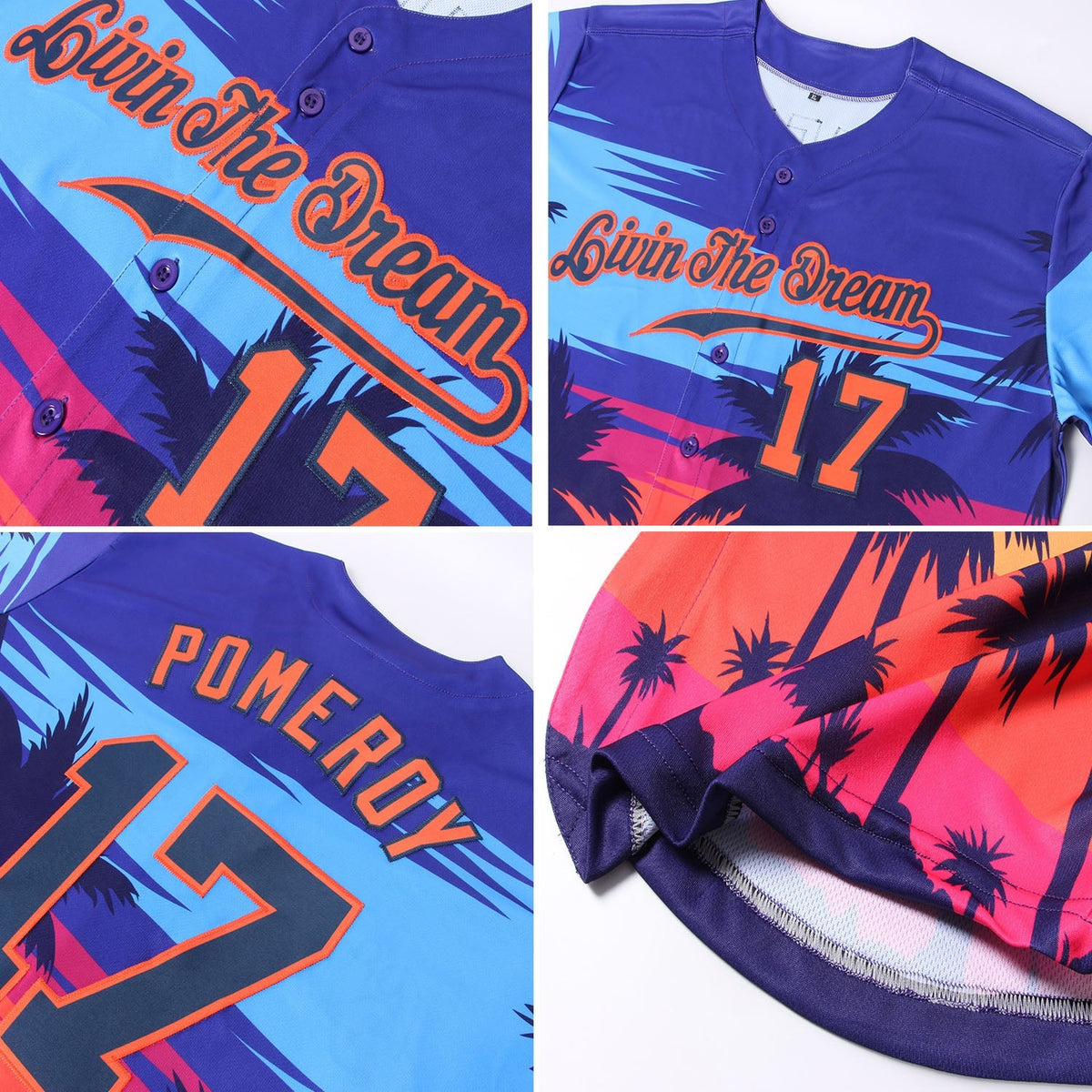 Custom Baseball Jersey - Royal Navy-Orange 3D Pattern Design Palm Trees