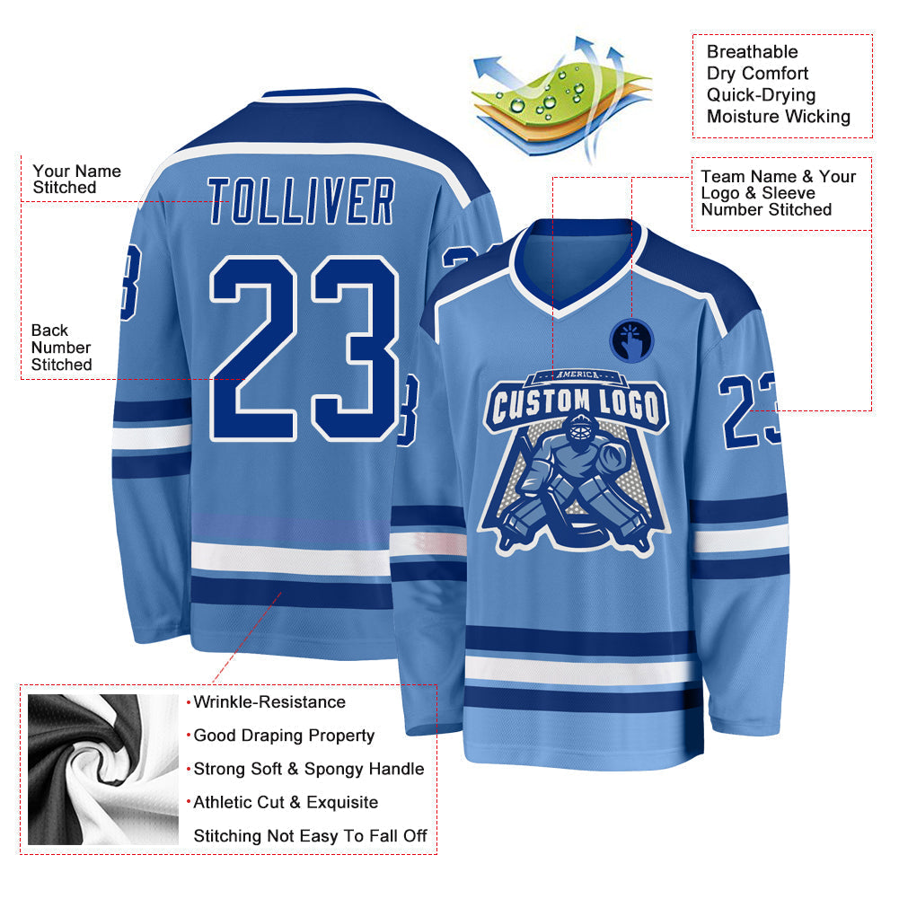 Custom Hockey Jersey - Light Blue Royal-White