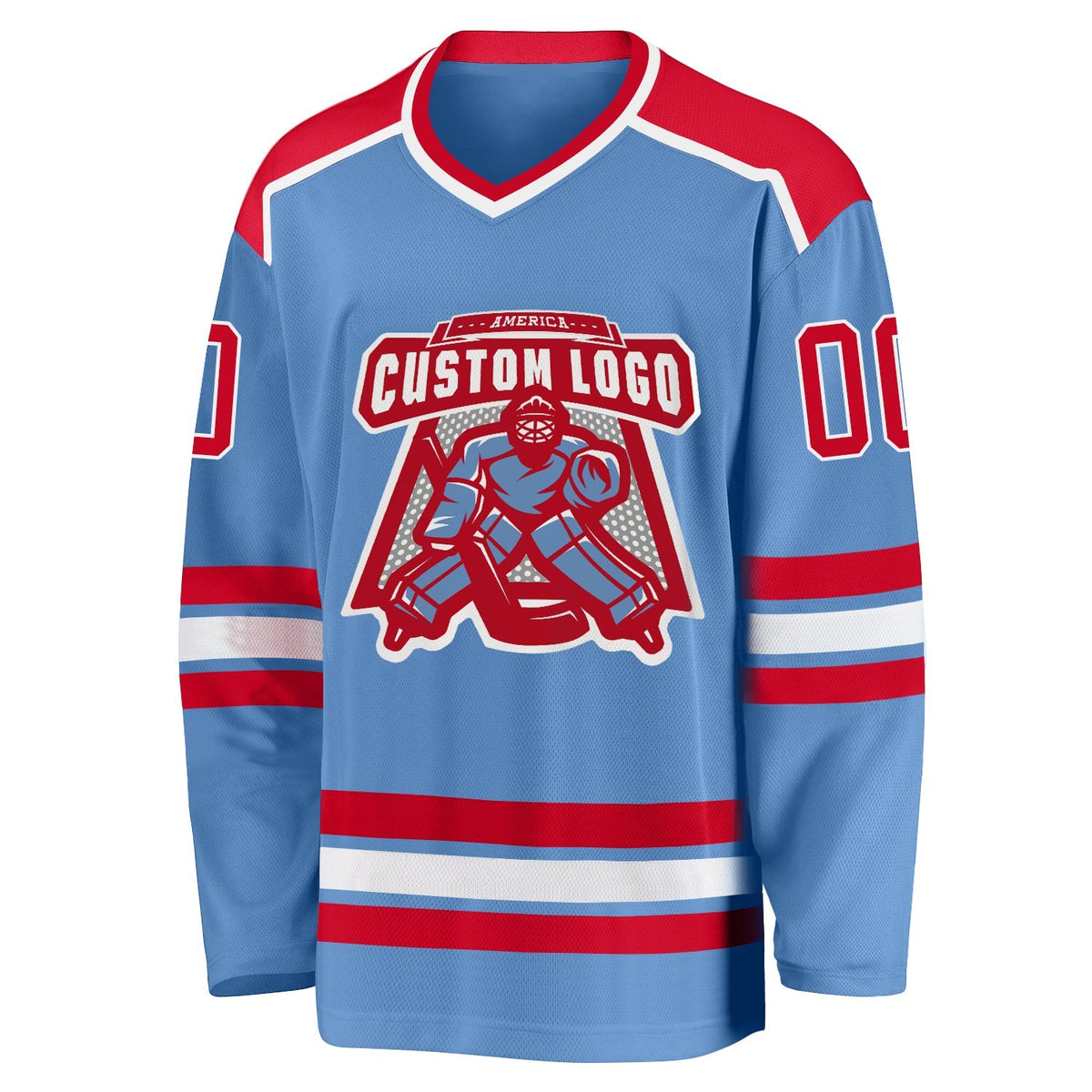 Custom Hockey Jersey - Light Blue Red-White