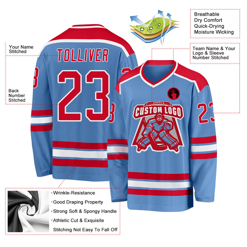Custom Hockey Jersey - Light Blue Red-White