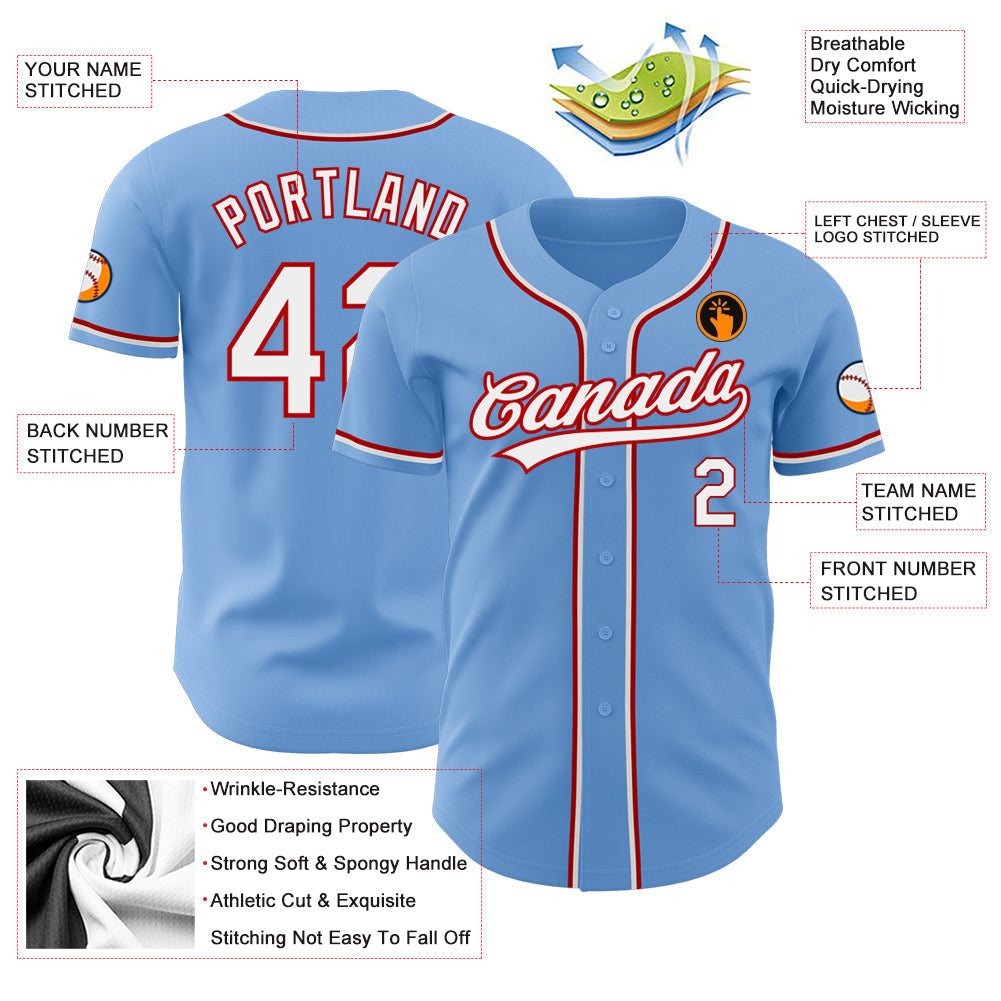 Custom Baseball Jersey - Light Blue White-Red