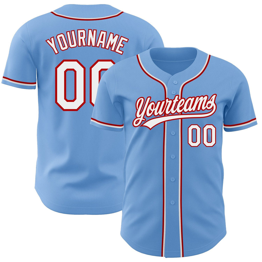 Custom Baseball Jersey - Light Blue White-Red