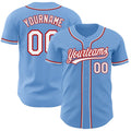 Custom Baseball Jersey - Light Blue White-Red