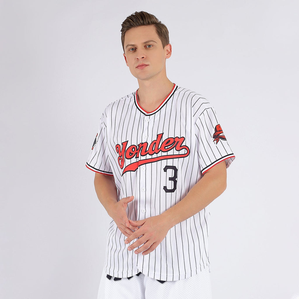 Custom Baseball Jersey - White Black Pinstripe Red-Black