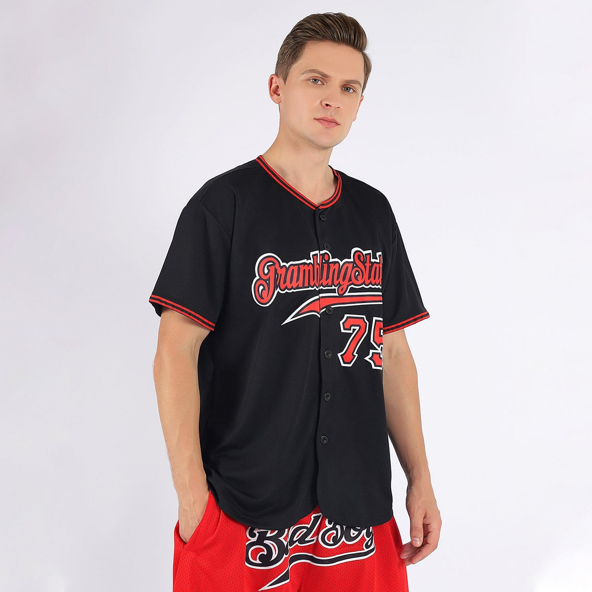 Custom Baseball Jersey - Black Red-White - Style Black0233