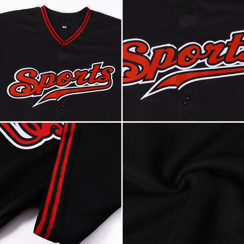 Custom Baseball Jersey - Black Red-White - Style Black0233