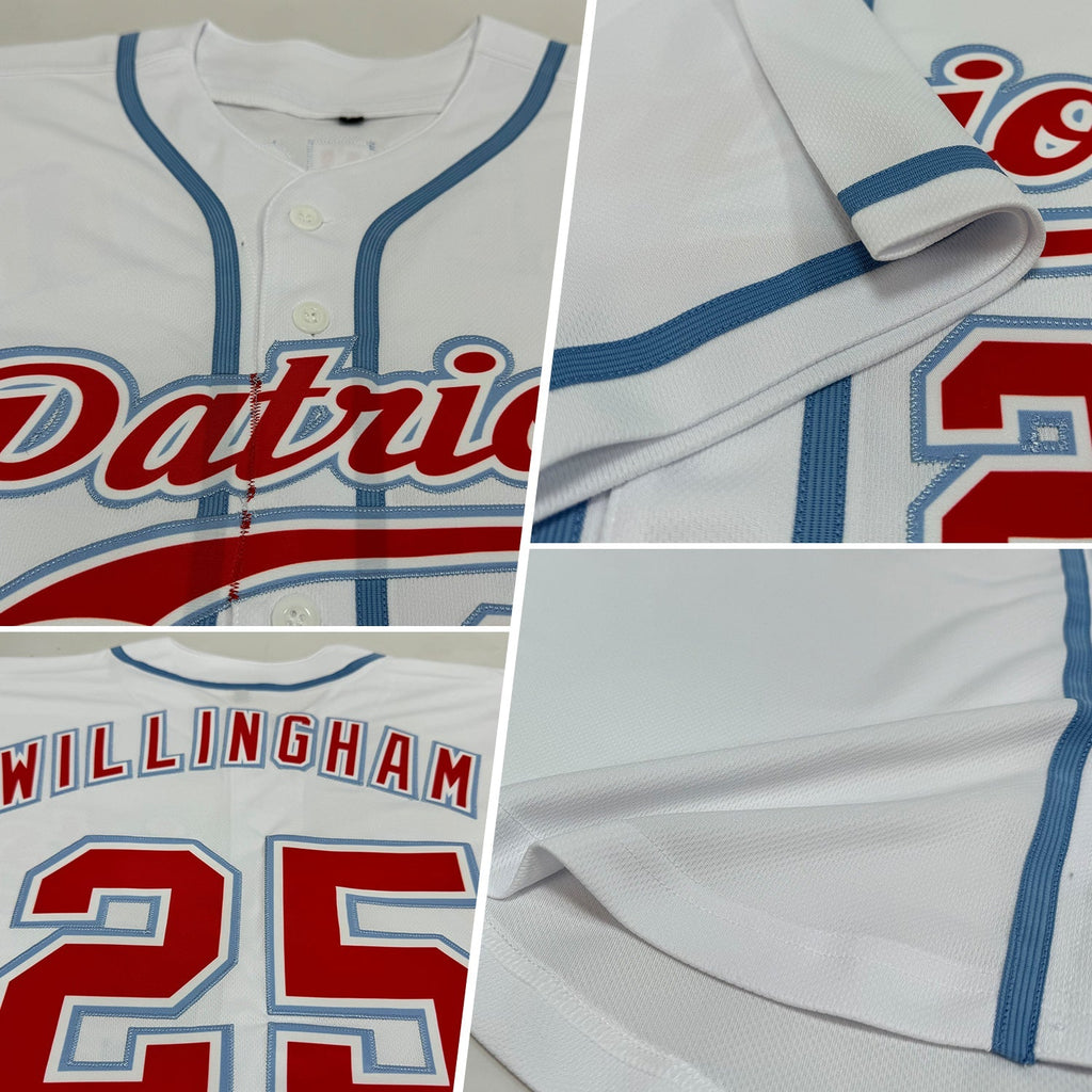 Custom Baseball Jersey - White Red-Light Blue
