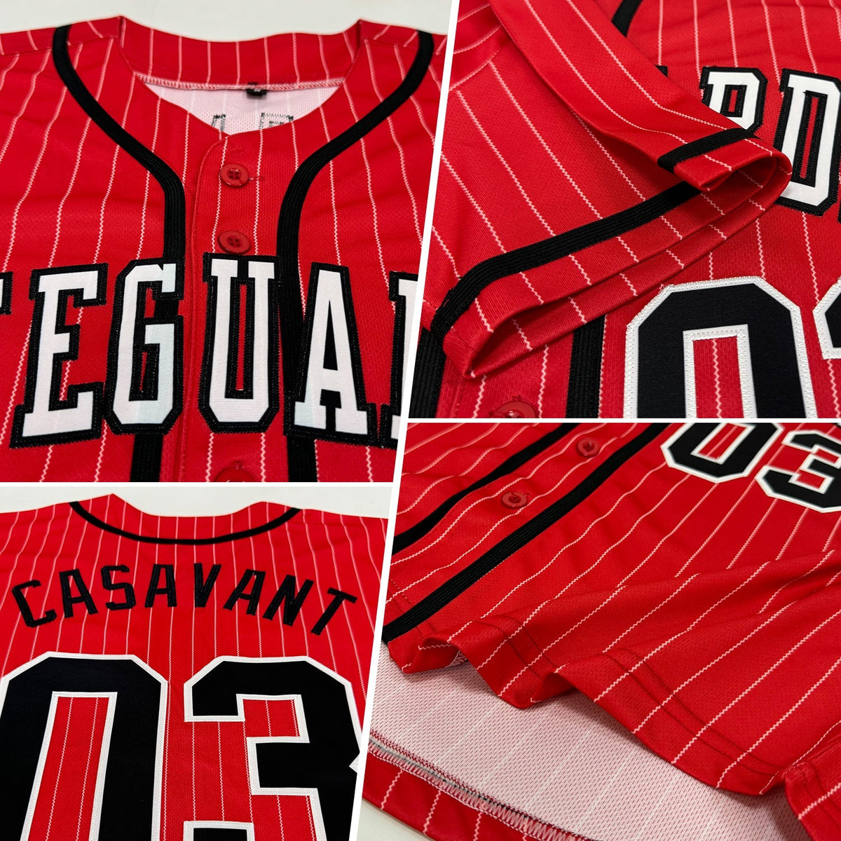 Custom Baseball Jersey - Red White Pinstripe Black-White