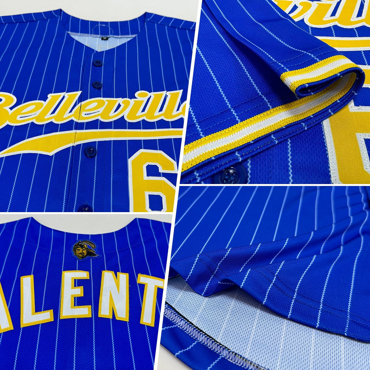 Custom Baseball Jersey - Royal White Pinstripe Gold-White
