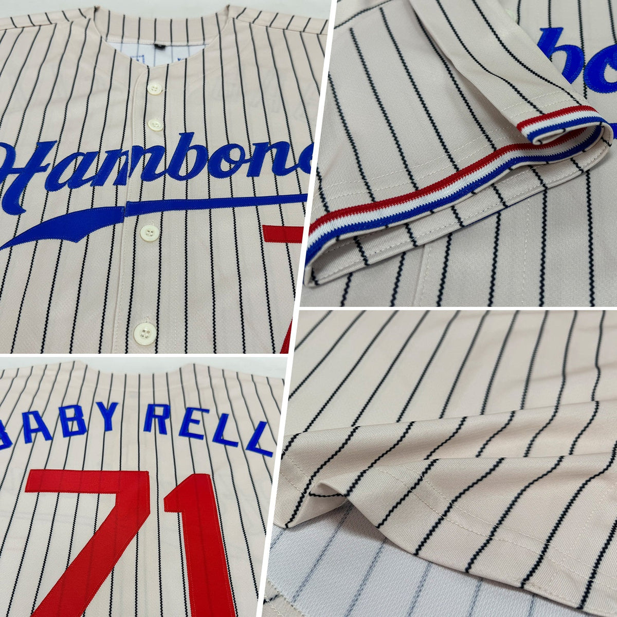 Custom Baseball Jersey - Cream Black Pinstripe Red-Royal
