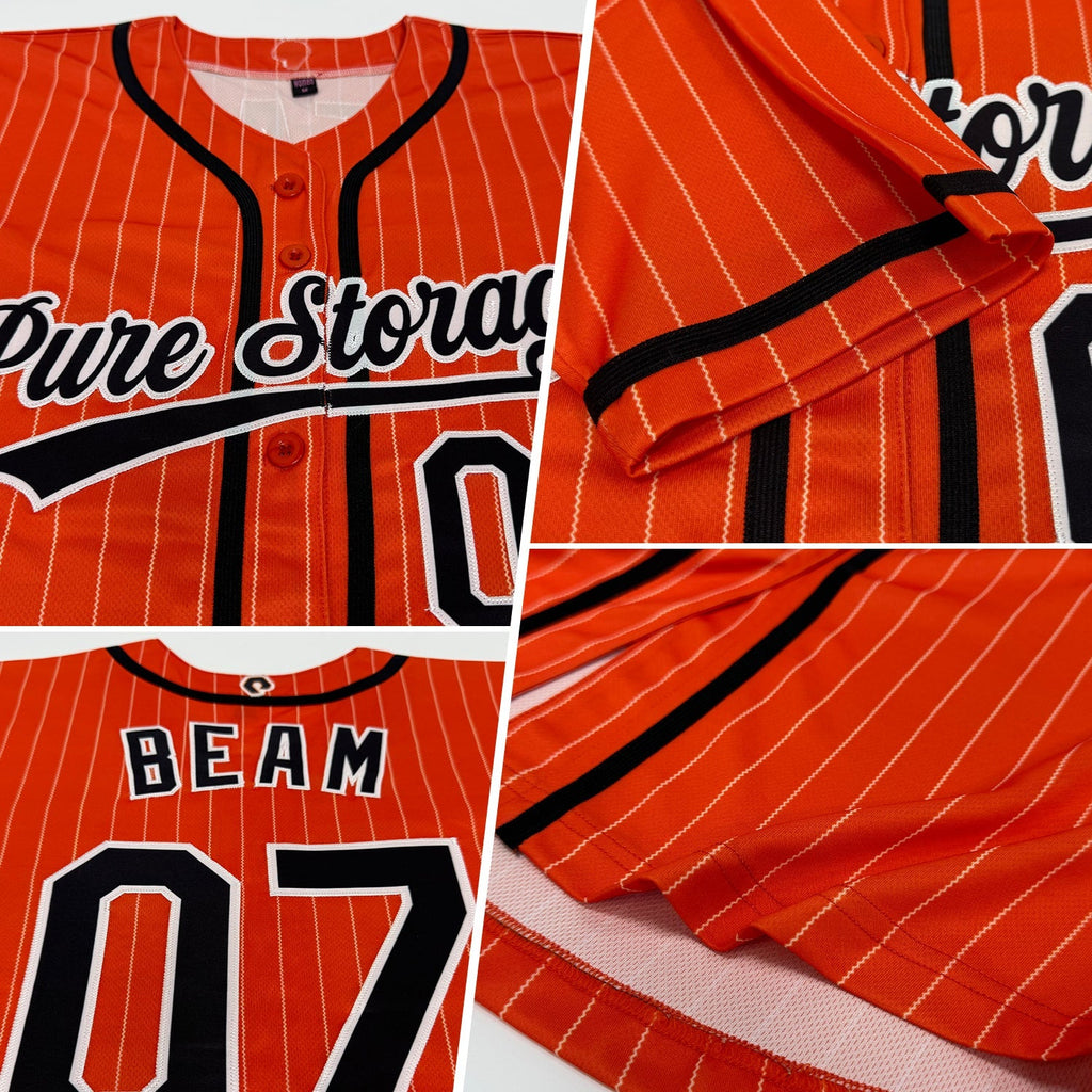 Custom Baseball Jersey - Orange White Pinstripe Black