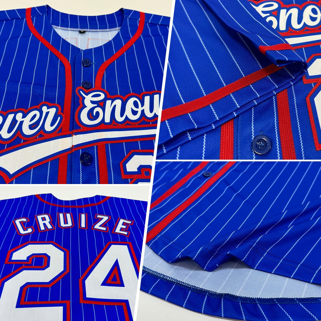 Custom Baseball Jersey - Royal White Pinstripe Red