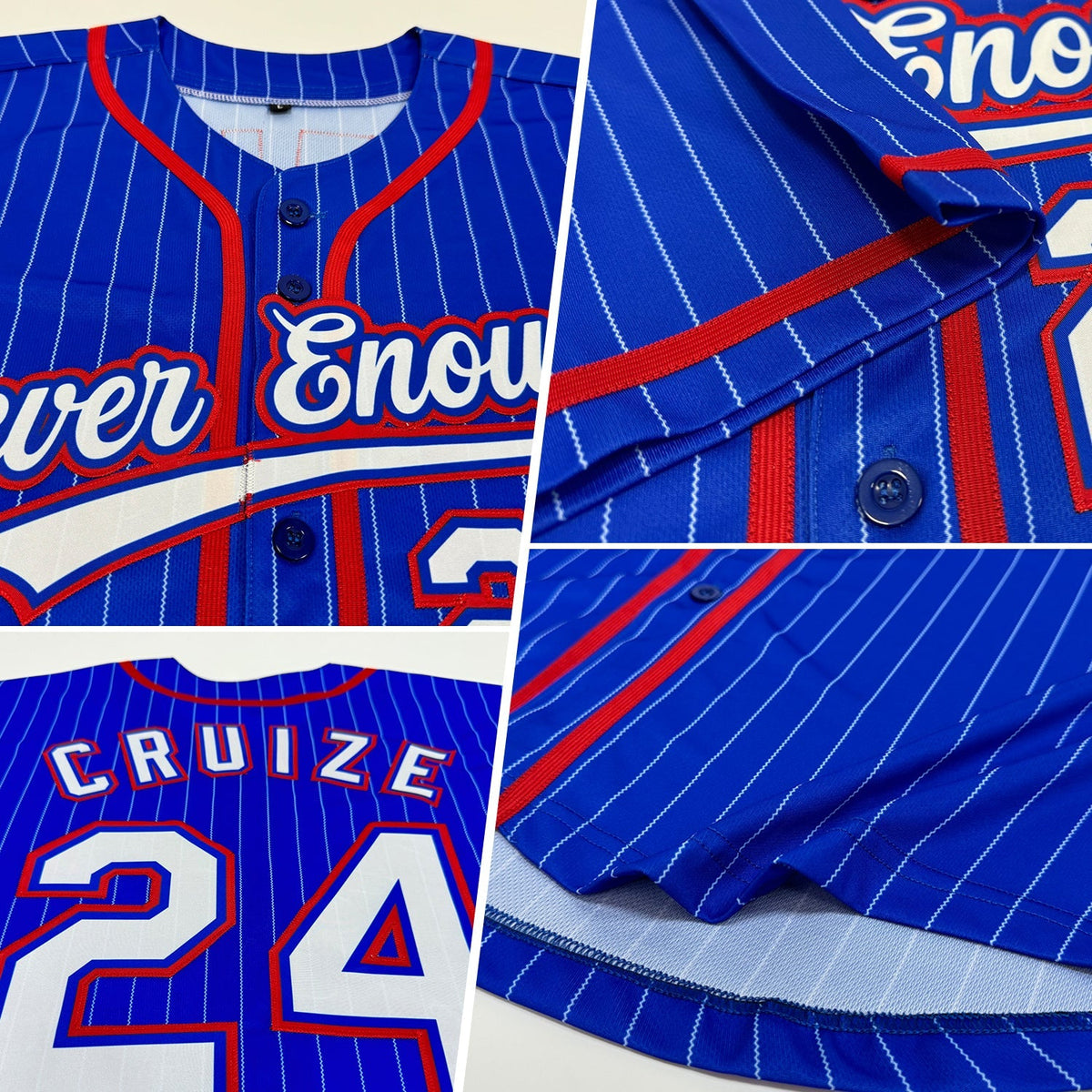 Custom Baseball Jersey - Royal White Pinstripe Red