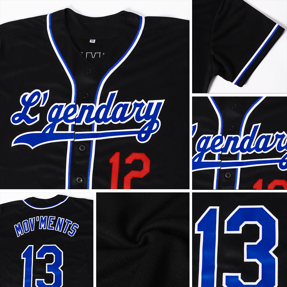 Custom Baseball Jersey - Black Royal-Red