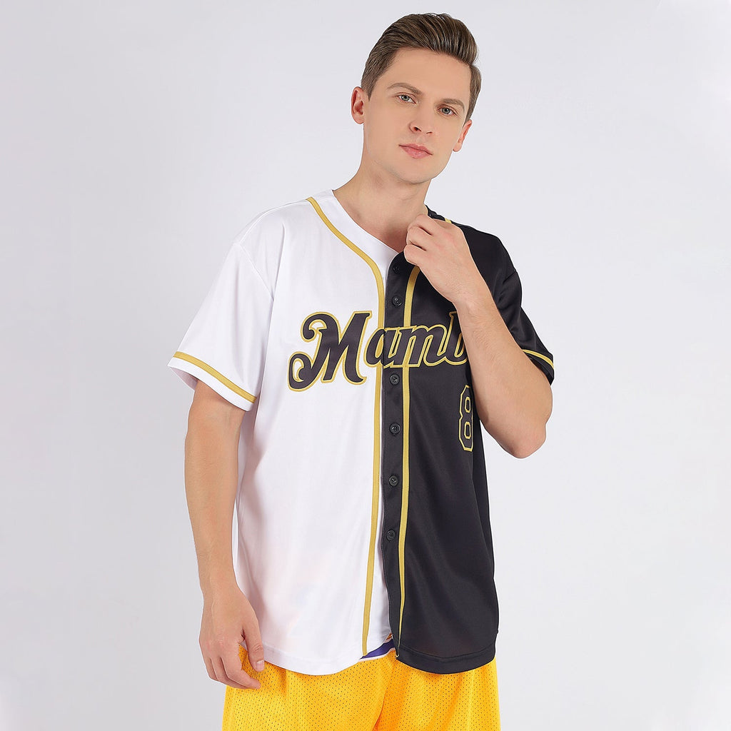 Custom Baseball Jersey - White-Black Old Gold Split Fashion