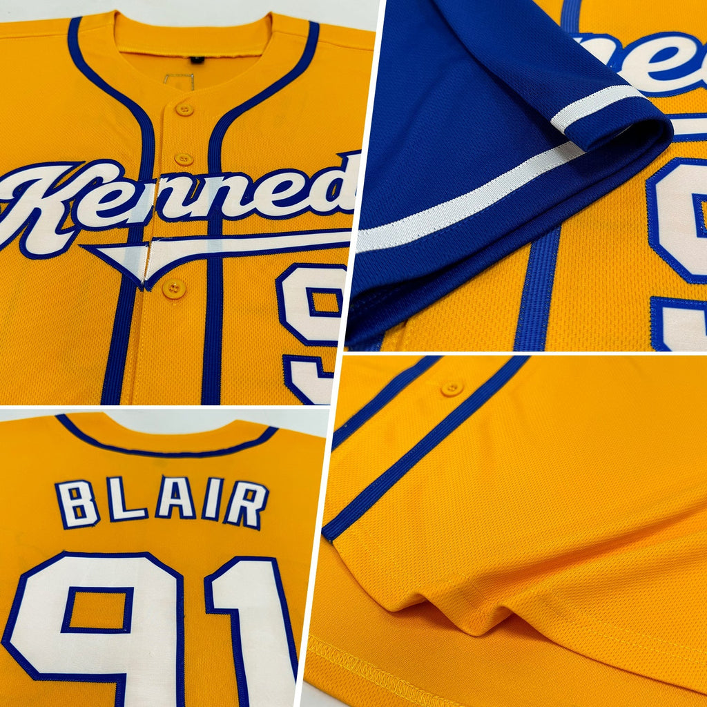 Custom Baseball Jersey - Gold White-Royal Two Tone
