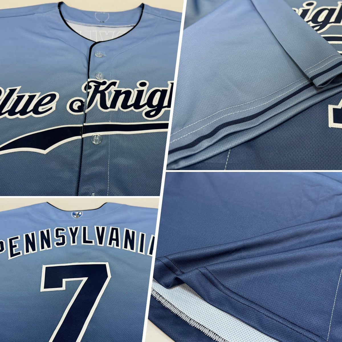 Custom Baseball Jersey - Light Blue Navy-White Fade Fashion