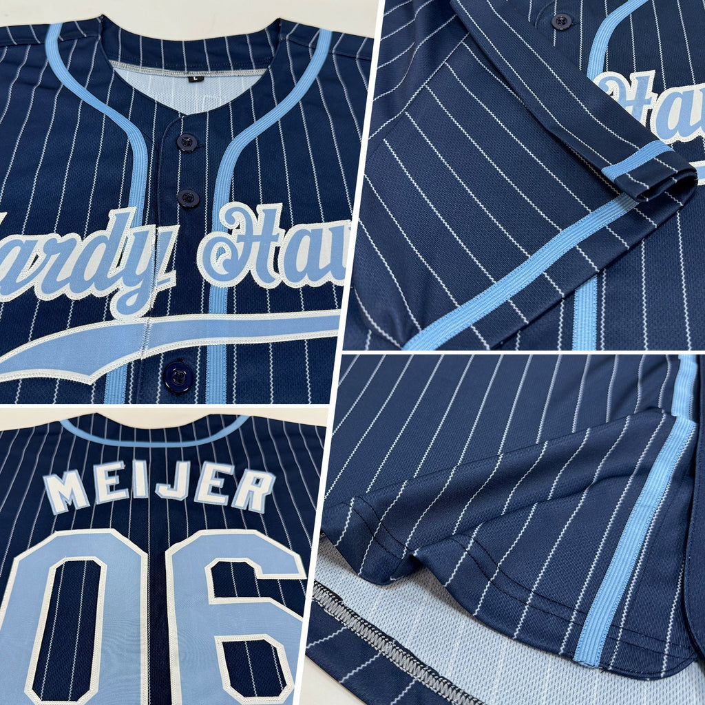 Custom Baseball Jersey - Navy White Pinstripe Light Blue-White