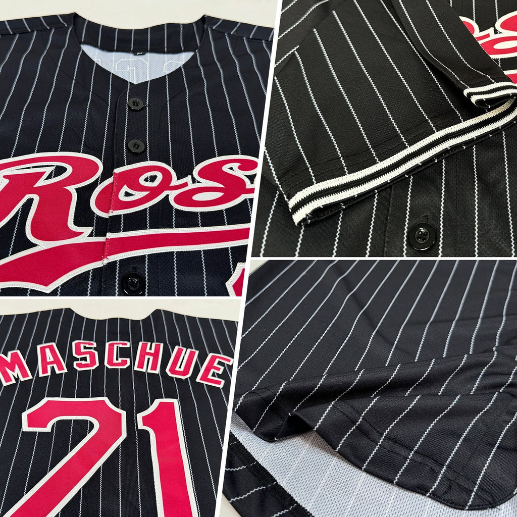 Custom Baseball Jersey - Black White Pinstripe Maroon-White