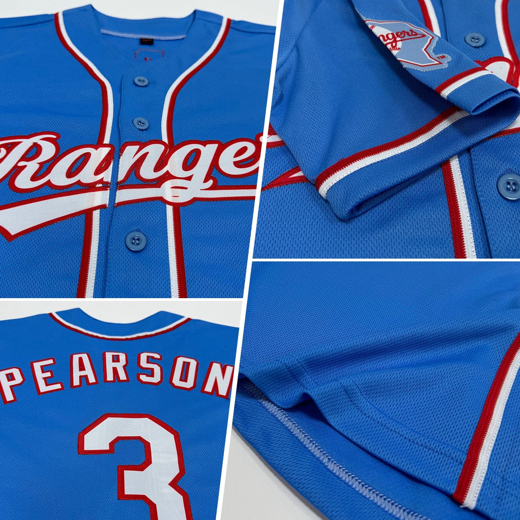 Custom Baseball Jersey - Light Blue White-Red
