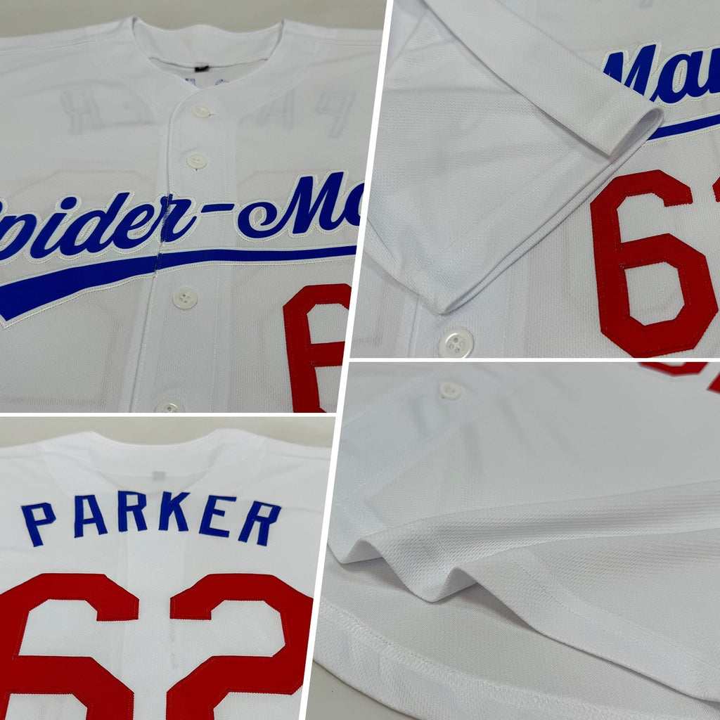 Custom Baseball Jersey - White Red-Royal