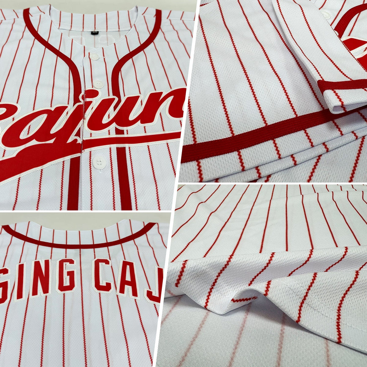 Custom Baseball Jersey - White Red Pinstripe Red