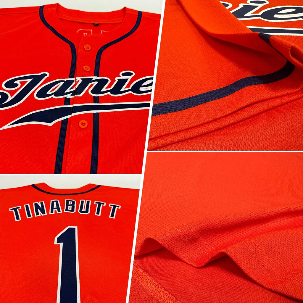 Custom Baseball Jersey - Orange Navy-White