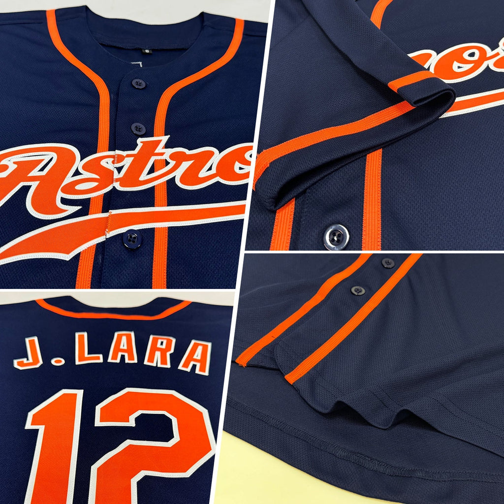 Custom Baseball Jersey - Navy Orange-White
